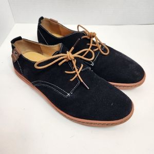 DADAWEN Mens Black Suede Oxford Shoes with Brown Laces Size EU 43